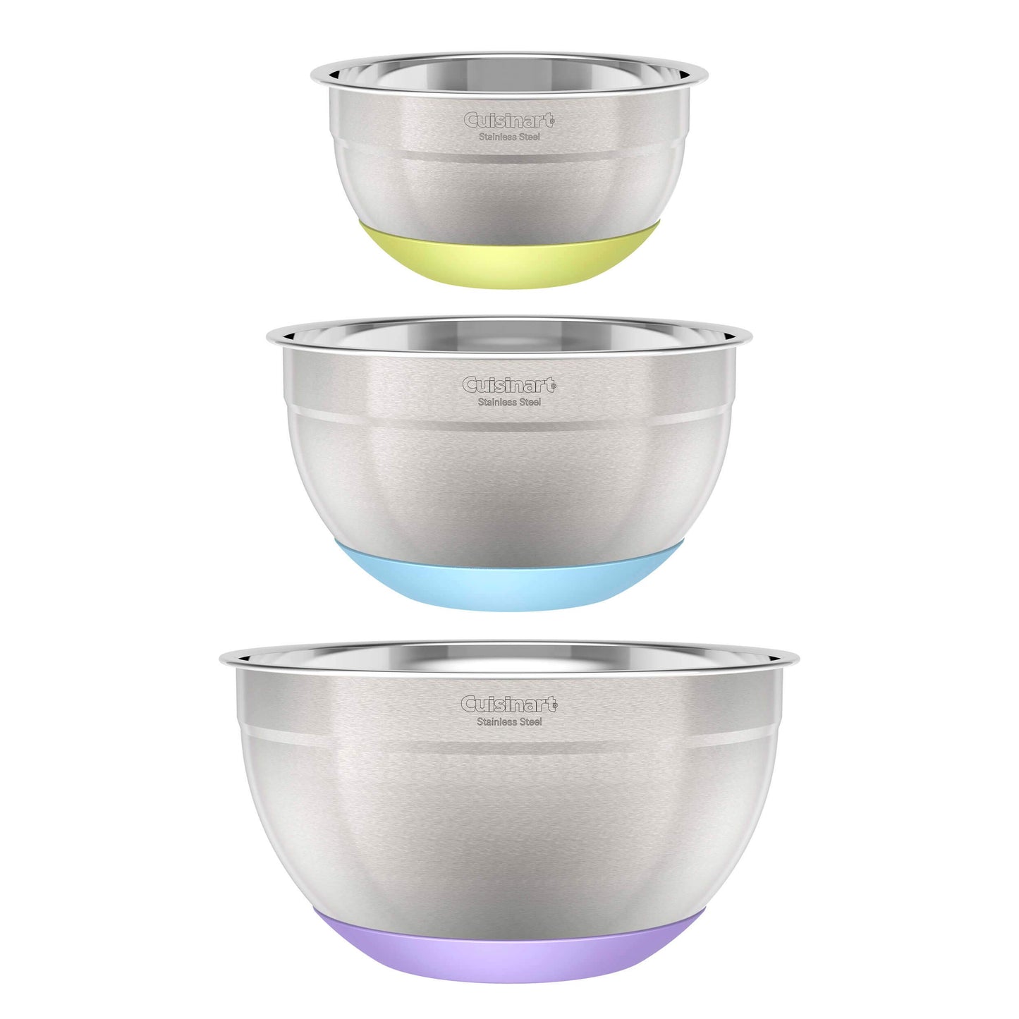 Cuisinart - Cuencos para mezclar de acero inoxidable de 3 piezas con base antideslizante, 1.5qt, 3qt y 5qt
