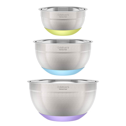Cuisinart - Cuencos para mezclar de acero inoxidable de 3 piezas con base antideslizante, 1.5qt, 3qt y 5qt