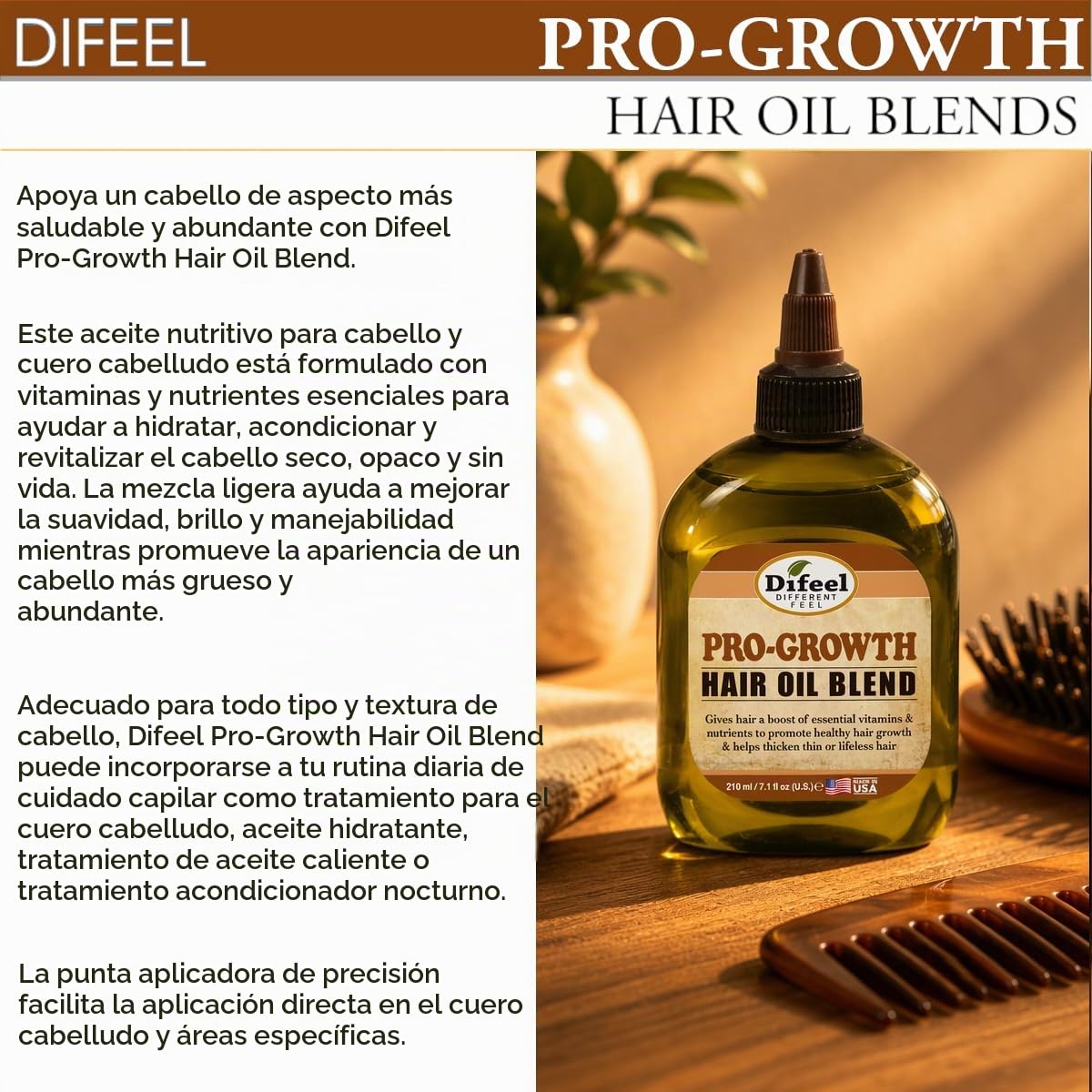 Soluciones Hidratantes Difeel Naturales Pro-Growth 7.8 Oz para el Cuidado del Cabello