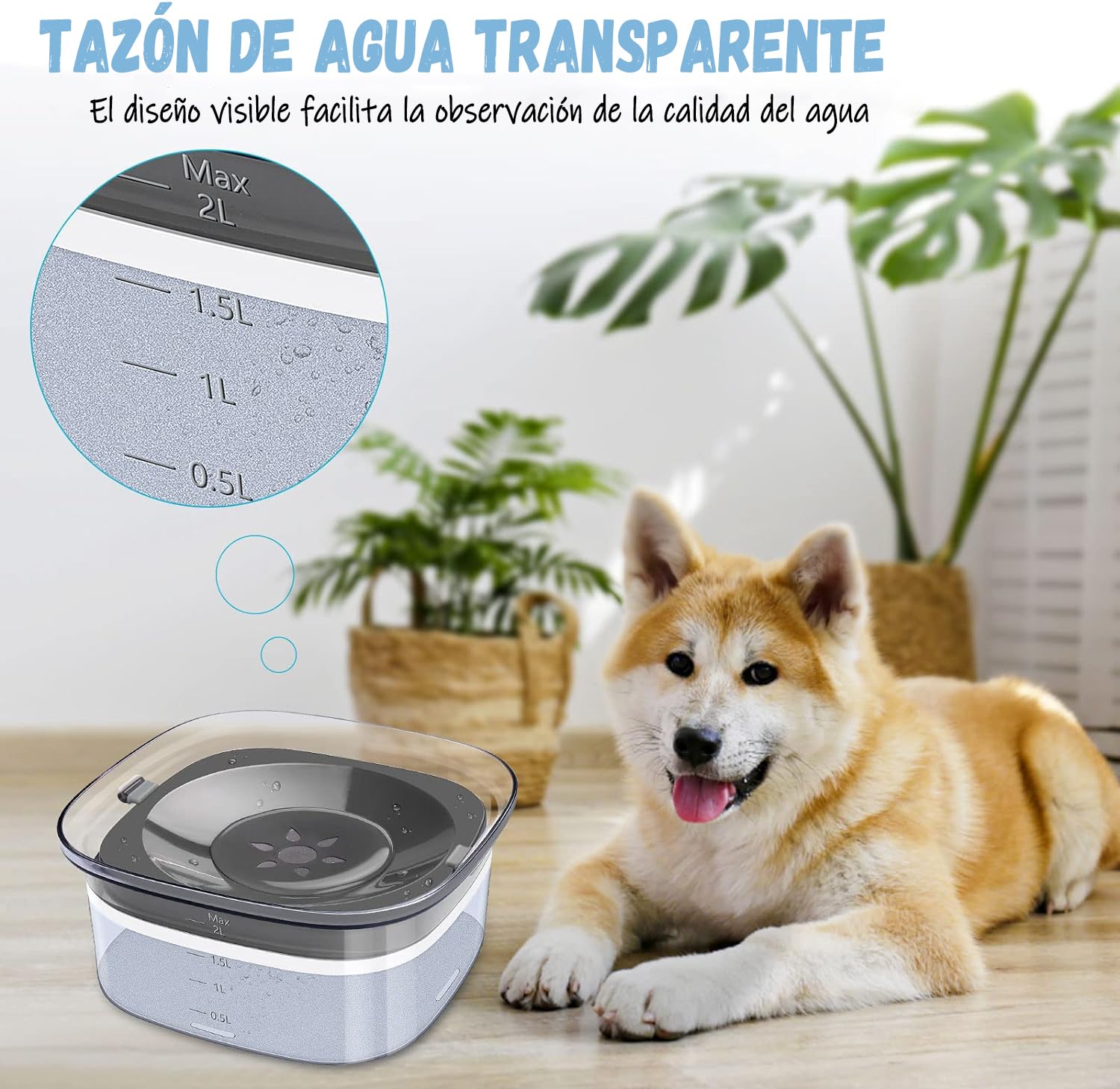 Cuenco de Agua para Perro, Cuenco de Agua para Mascotas de 70 onzas(2L),sin derrames, Bebedero para Perros,Cuenco de Agua para Mascotas sin Goteo,Tazón de Agua de Viaje de Gran Capacidad(transparente)
