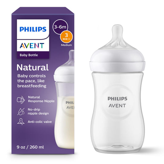 Biberón Natural Philips Avent 9 Onzas Pezón de Respuesta Natural Flujo Medio
