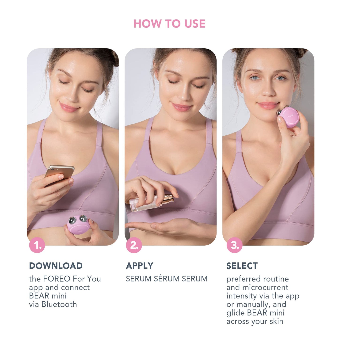 FOREO BEAR mini + Serum Sérum Serum 30 ml - Dispositivo de microcorriente facial - Masajeador facial - Dispositivo de cuidado facial - Regalos para mujer - Set de regalo - Rosado Perla