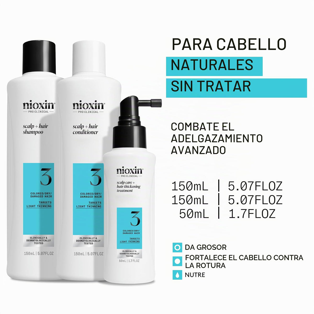 Kit del Sistema 3 Nioxin Castaño para Cabello Teñido y Dañado con Debilitamiento Leve