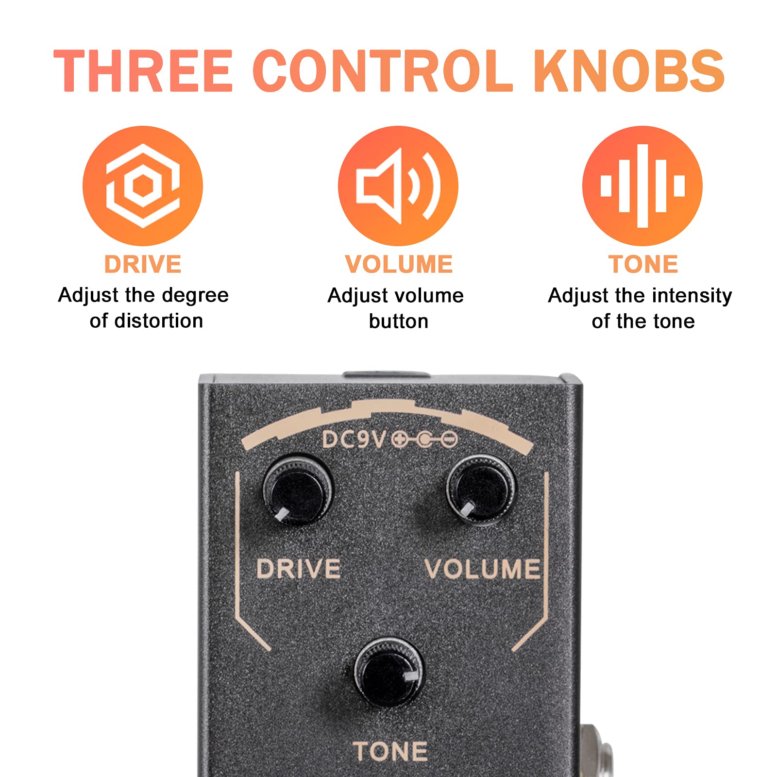AKLOT - Pedal de sobremarcha clásico, pedal de efectos de guitarra eléctrica mini tipo único DC 9V True Bypass