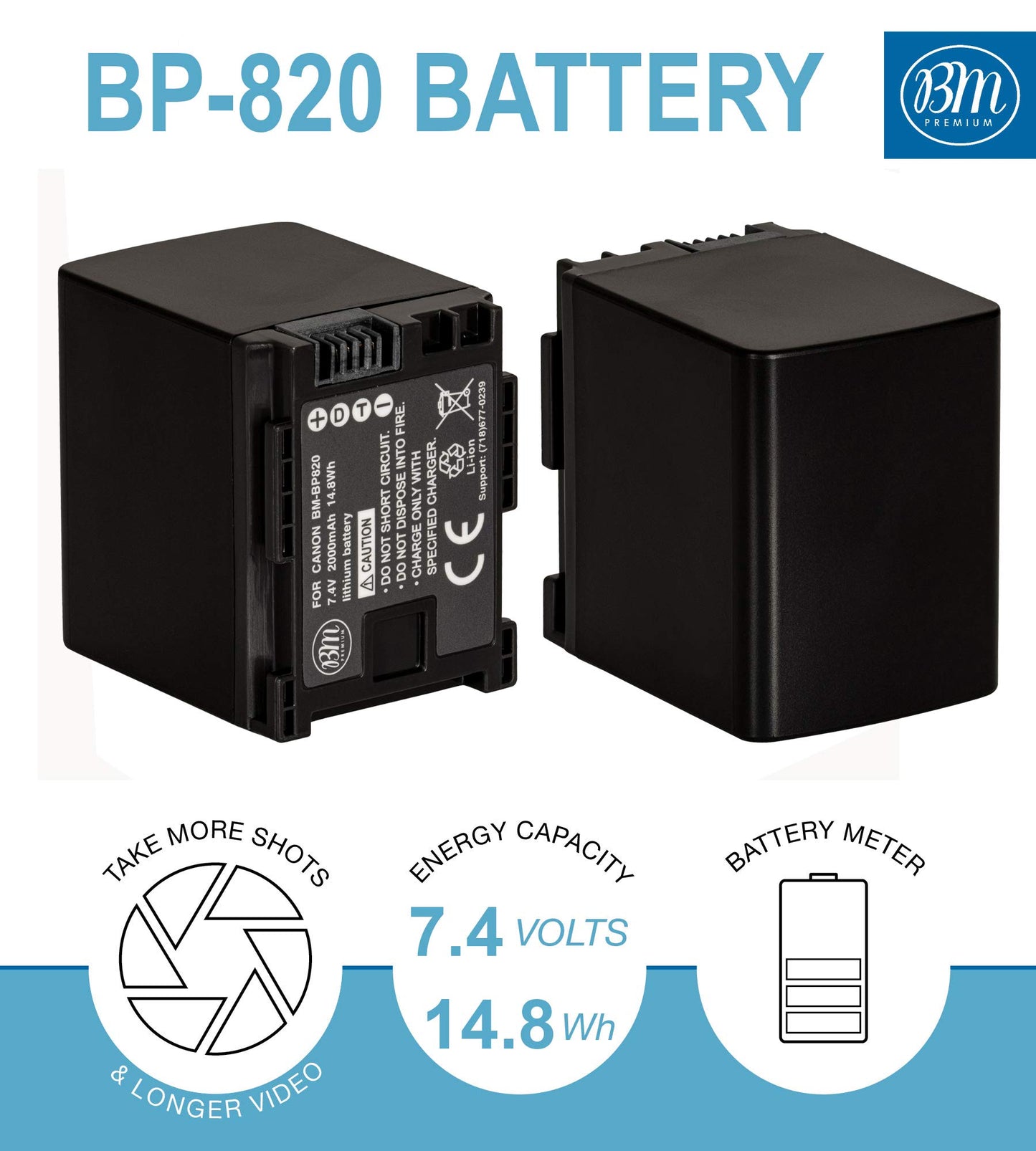 BM Premium BP-820 Battery for Canon VIXIA GX10, HF G21, HFG30, HFG40, HFM30, HFM31, HFM32, HFM300, HFM301, HFM40, HFM41, HFM400, XA10, XA11, XA15, XA2