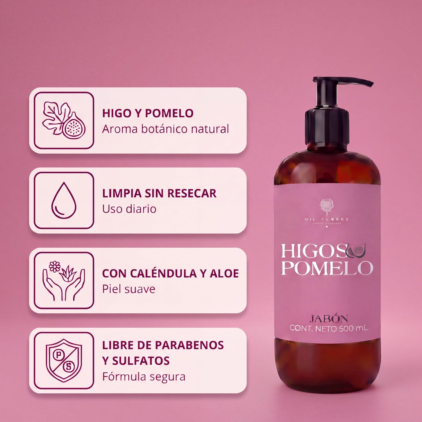 Mil Flores — Jabón Líquido Premium para Manos 500 ml HIGO | Ritual de Aromaterapia | Hidrata y Cuida la Piel | Esencias 100% Naturales
