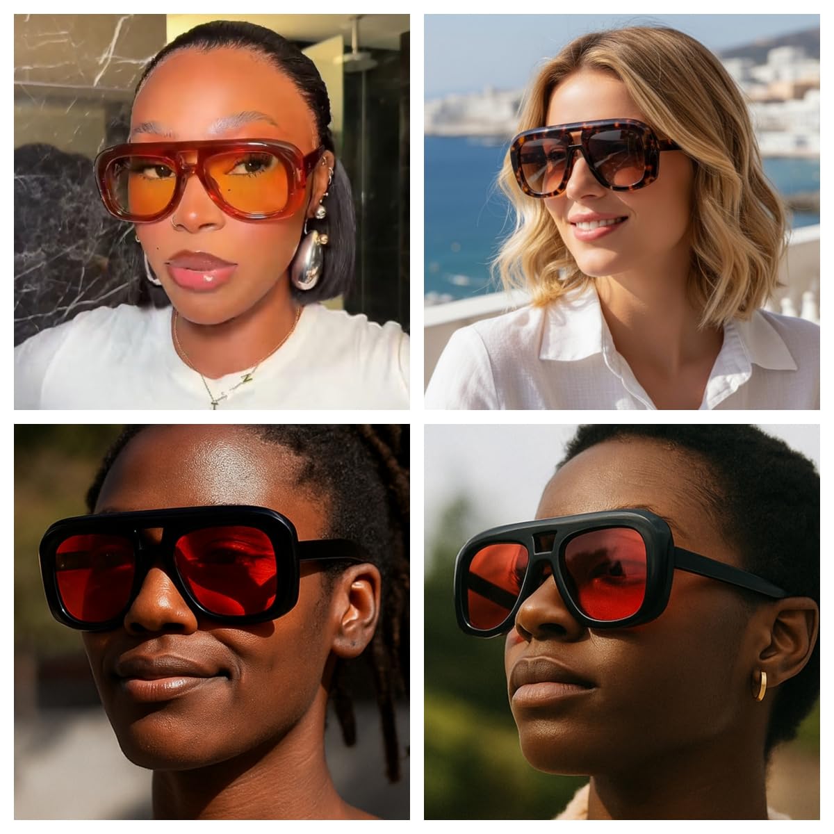 ISIUINN Gafas de sol de aviador cuadradas de moda para hombre y mujer, montura plana, estilo años 70, gafas de sol cuadradas extragrandes, tonos vintage (marrón claro).