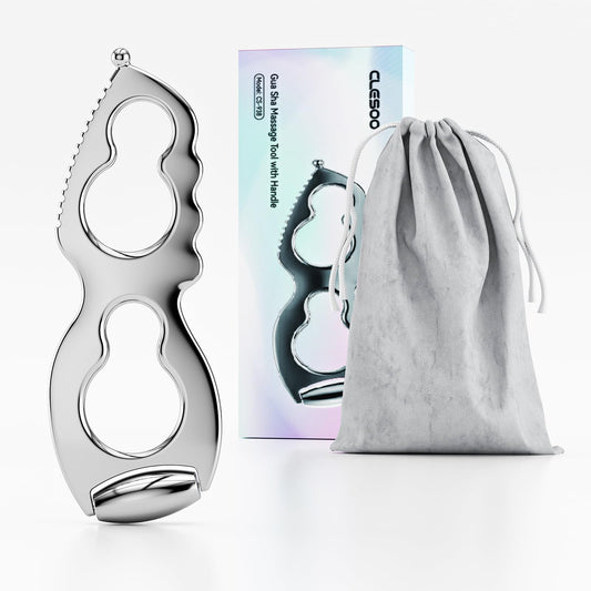 Herramienta de masaje Gua Sha y rodillo facial CLESOO - Herramienta de masaje de espalda de aleación de zinc con dientes de peine para el cuidado del cuerpo, la cara, los ojos y la piel - Juego de