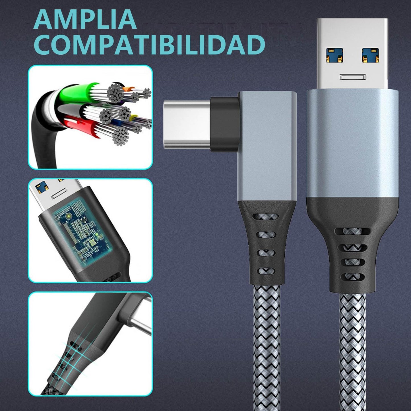 Cable Link de Transferencia YUTVXAC Negro para Oculus Quest 3 con Alta Velocidad y Carga Rápida para Juegos VR