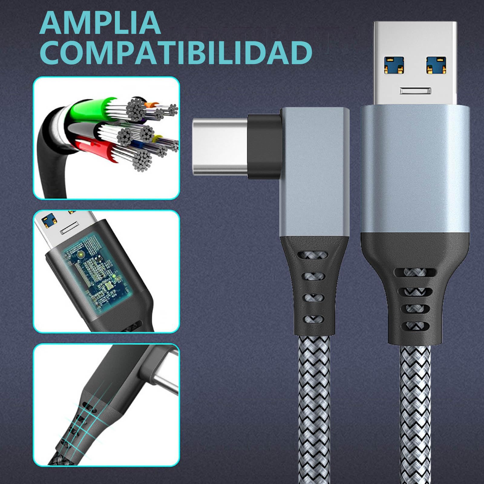 Cable Link de Transferencia YUTVXAC Negro para Oculus Quest 3 con Alta Velocidad y Carga Rápida para Juegos VR