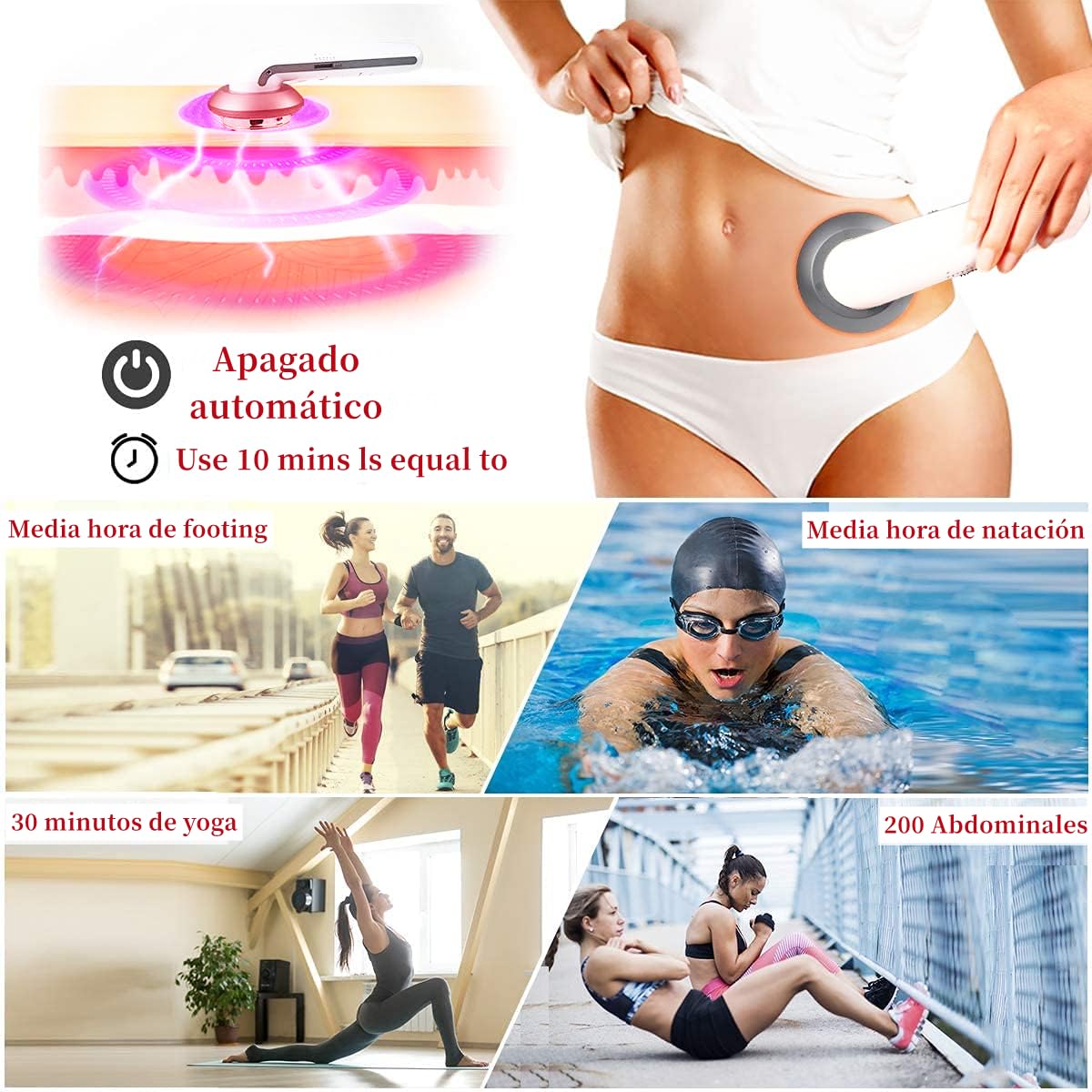 MXBEAUTY Masajeador electrico 3 en 1,Máquina ultrasónico Multifuncional,3 en 1 Máquina De Ultrasonido De Belleza Multifuncional,con Infrarrojo,para Brazo, Vientre, Cintura, Pierna
