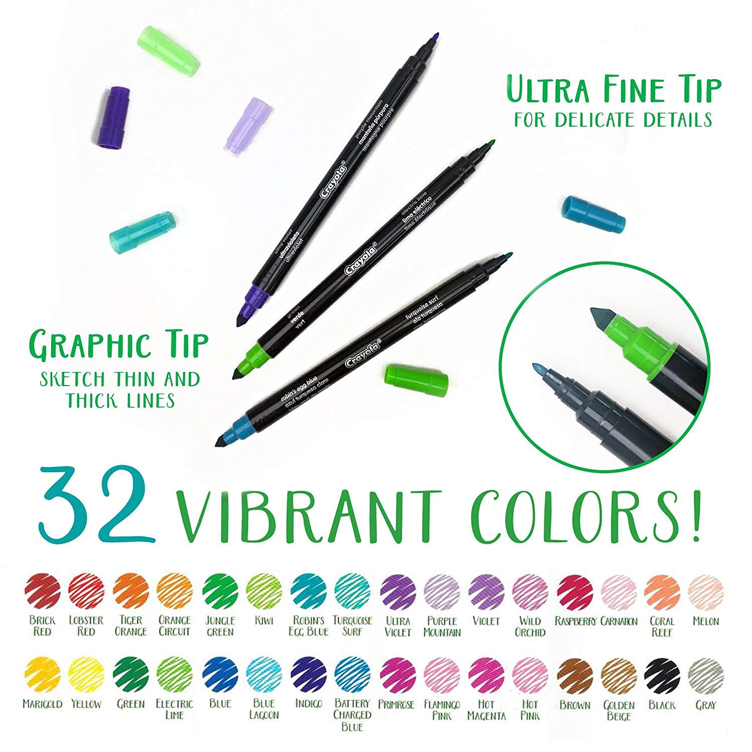 Crayola Signature Sketch & Detail Dual-Tip Markers, Professional Coloring Kit, Crayoligraphy Calligraphy, Gift