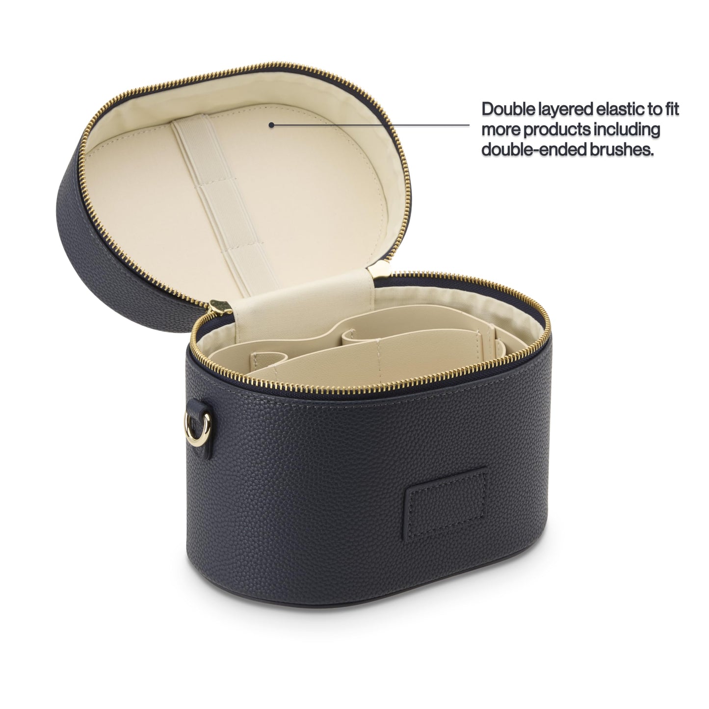 ETOILE - Estuche de aseo ovalado, organizador de bolsa de maquillaje de viaje con correa para el hombro y divisor extraíble, Azul marino