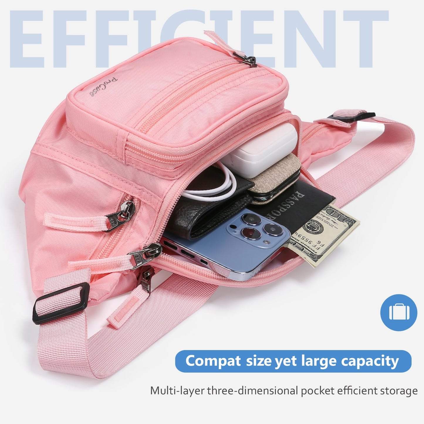 Cangurera Deportiva ProCase Rosa con Cinturón Ajustable y Hebilla para Unisexo