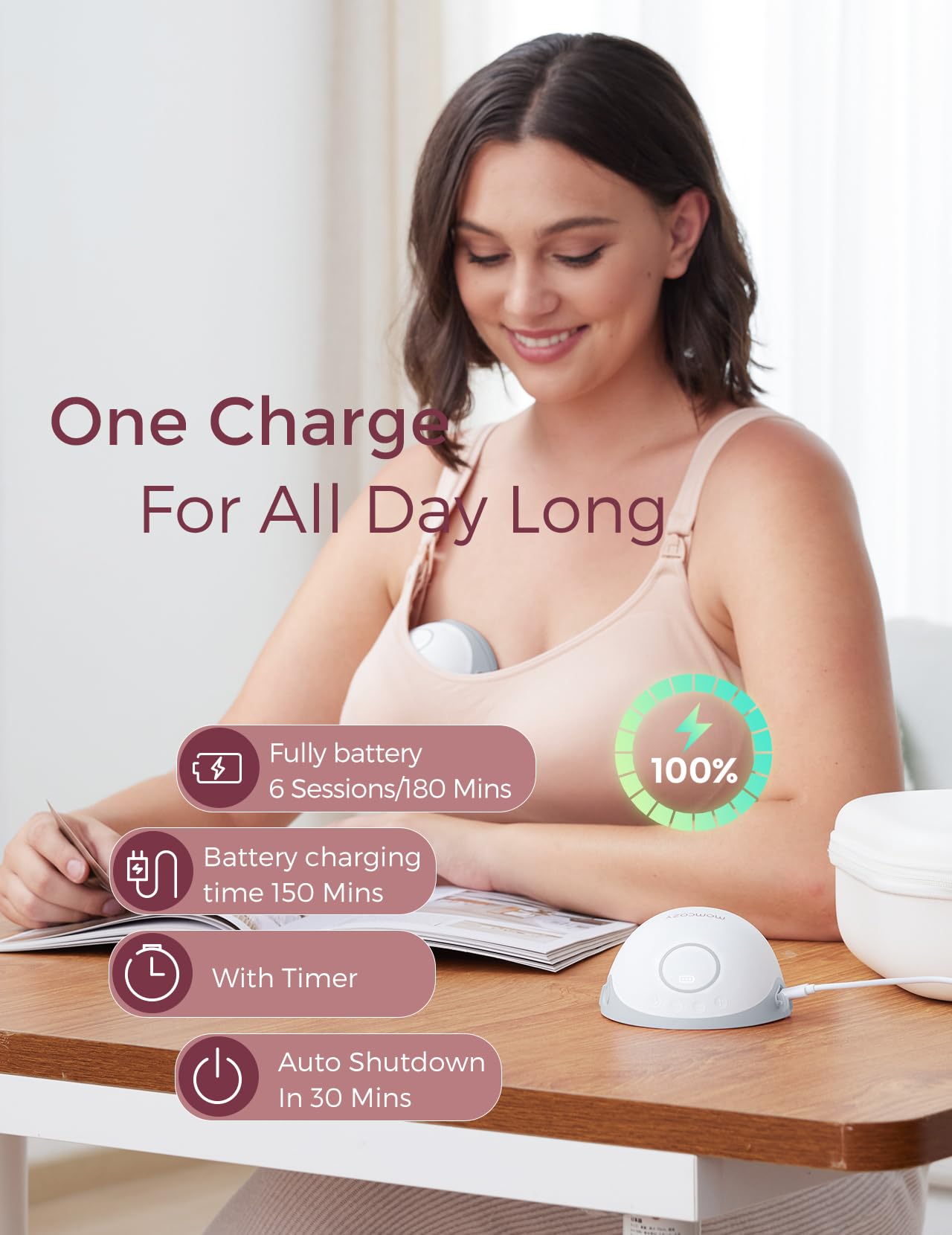 Momcozy Sacaleches Manos Libres Estilo Móvil | M6, Sacaleches Portátil con Ritmo Ideal Para Más Leche, Brida DoubleFit, Ajuste más Discreto con 3 Modos y 9 Niveles, 24 mm - Paquete de 1, Gris