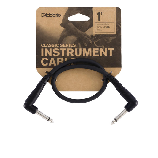 Cable de Guitarra D'Addario - Cable de Conexión de Guitarra - Cable de Instrumento - Serie Classic - 1/4 Pulg Macho a 1/4 Pulg Macho - 0.3048 Metros - Ángulo Recto - 3-Paquete