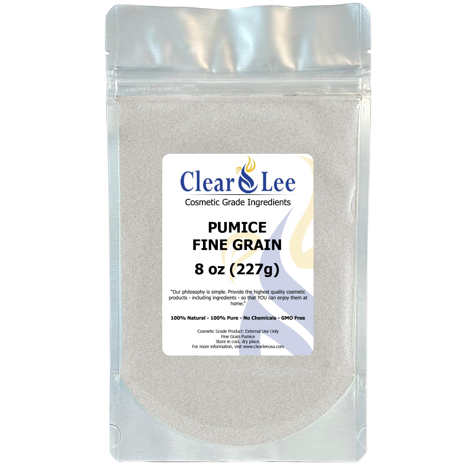 ClearLee Cosmetic Grade Pumice - 100% Pure Natural Grain/Powder - Great for Skin Exfoliation in DIY Soaps, Masks, Scrubs for Face, Body, Foot (8oz, Fine Grain)