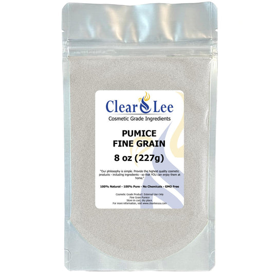 ClearLee Cosmetic Grade Pumice - 100% Pure Natural Grain/Powder - Great for Skin Exfoliation in DIY Soaps, Masks, Scrubs for Face, Body, Foot (8oz, Fine Grain)