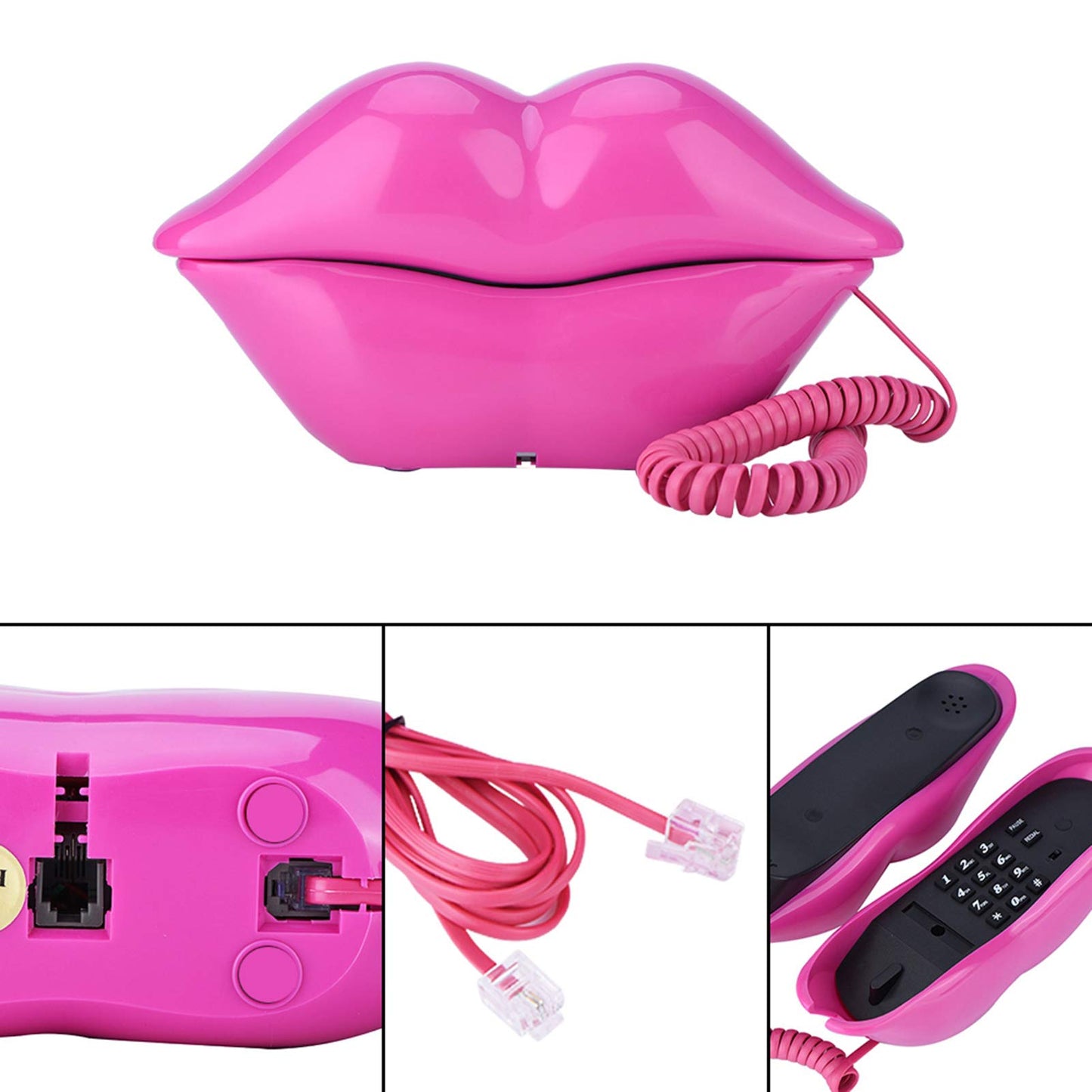 Fosa Labios Sexy teléfono Fijo por Cable, Divertido Rosa Labios Rojos Boca Caliente Beso plástico Creativo teléfono con Cable Fijo Teléfono de Escritorio para Oficina en casa