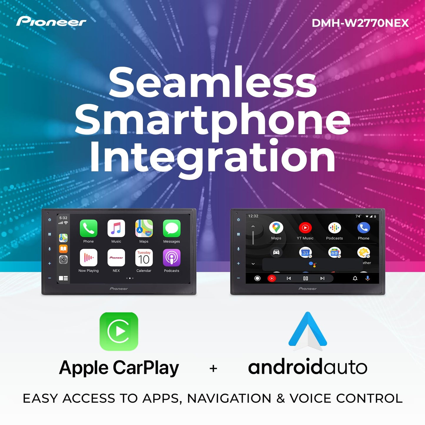 Radio HD Doble DIN Pioneer 6.8 Pulgadas Capacitiva con Apple CarPlay y Android Auto Inalámbrico y Bluetooth para Automóviles