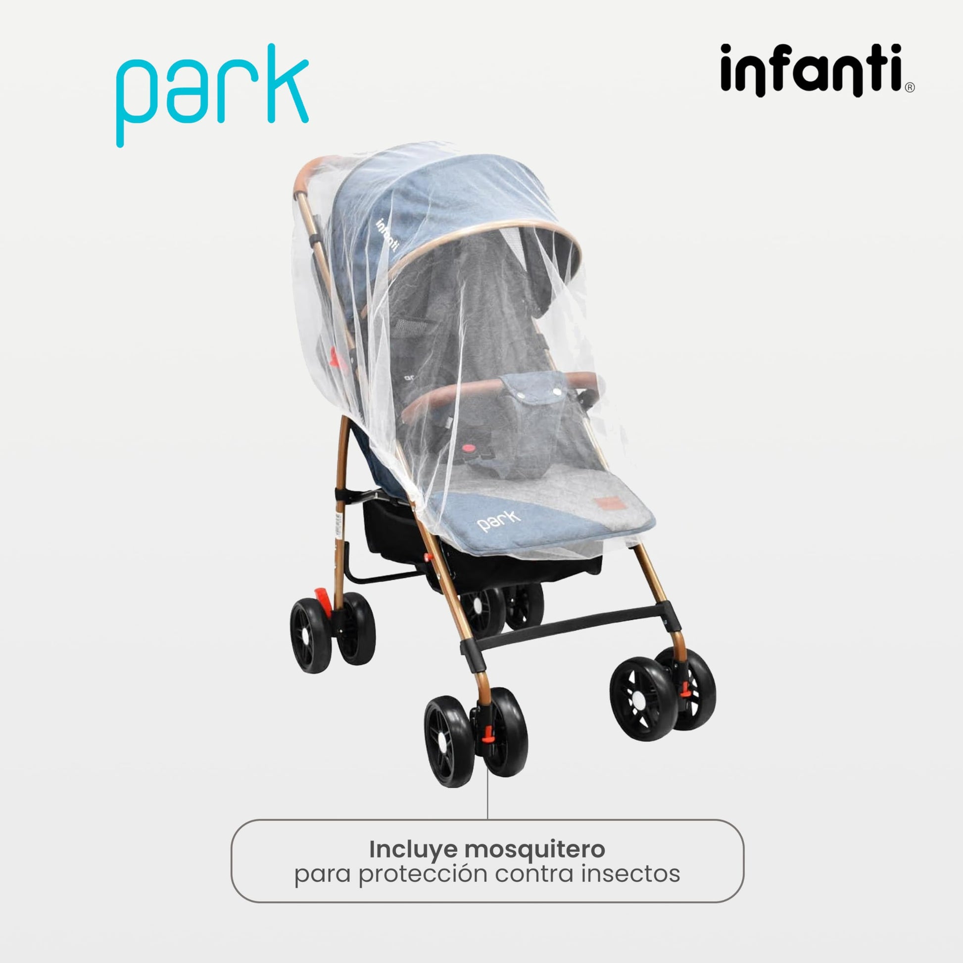 INFANTI | Carriola para Bebe con Mosquitero PARK | Carreola con Portabebé - Carriola de Viaje - Carrito para Bebe | Charola Barra de Seguridad Desmontable | Cosas para Bebes 6 Meses hasta 15 kg