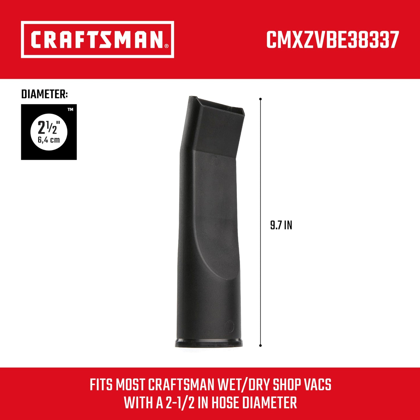 Craftsman CMXZVBE38337 2-1/2 Pulgadas. Boquilla de Coche con luz LED, Accesorio de aspiradora para Tienda húmeda/Seca