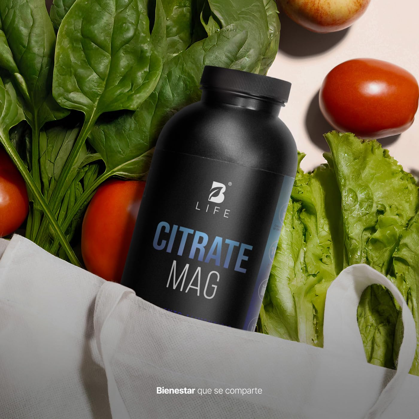 B Life Citrato de Magnesio Puro | 500 cápsulas | 2400 mg por porción | Alta absorción | Adicionado con Vitamina C y Colágeno Hidrolizado | Ingredientes Naturales | Citrate Mag.