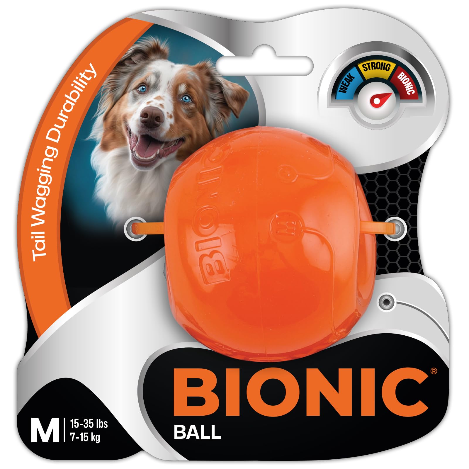 Bionic - Juguete de Bola para Perro, Mediano, Juguete Interactivo para Masticar Perros Que soporta los masticadores más Fuertes, para Perros de Entre 15 y 35 Libras (7-15 kg.)