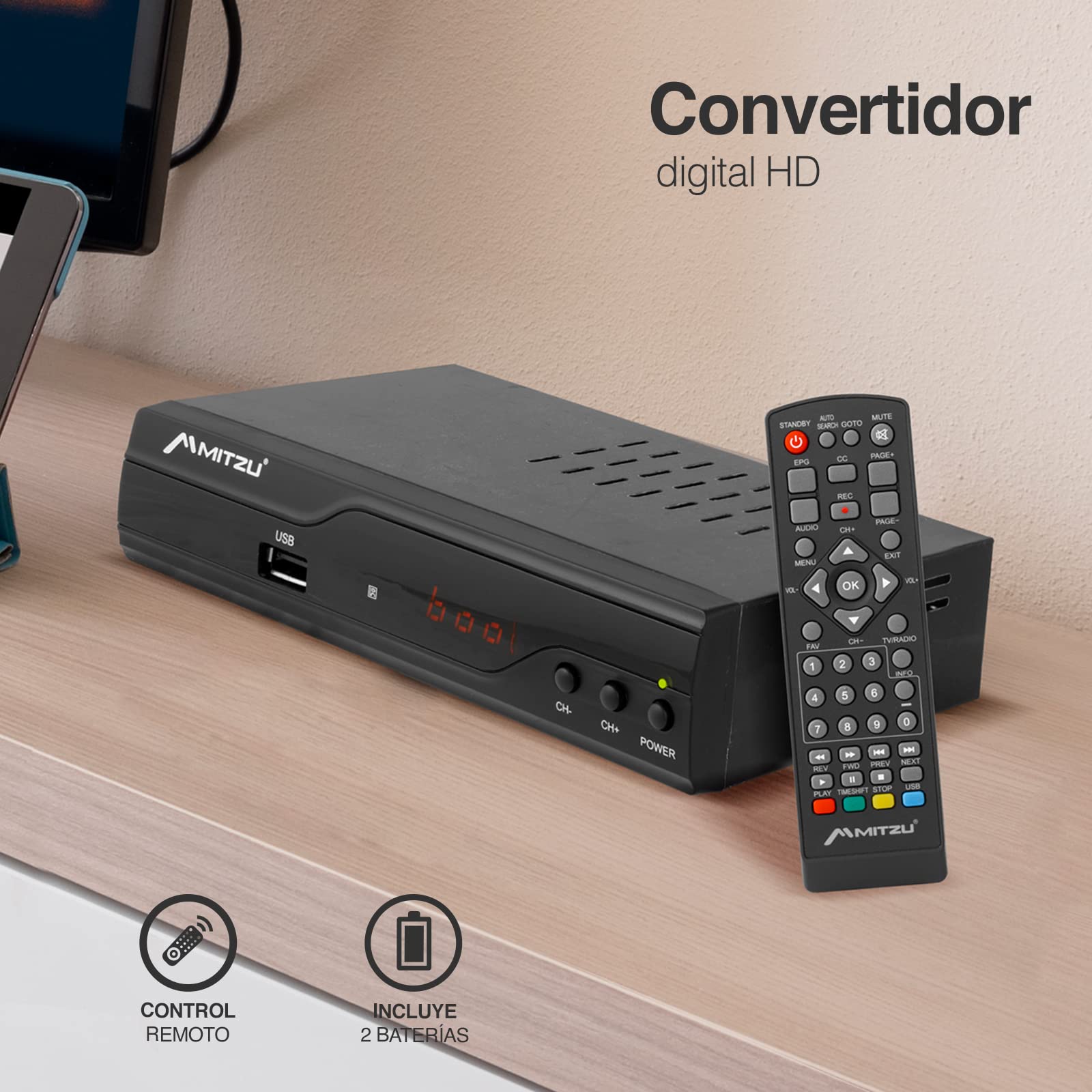 Mitzu Convertidor Digital para Ver Canales en HD con Control Remoto MHD-1686