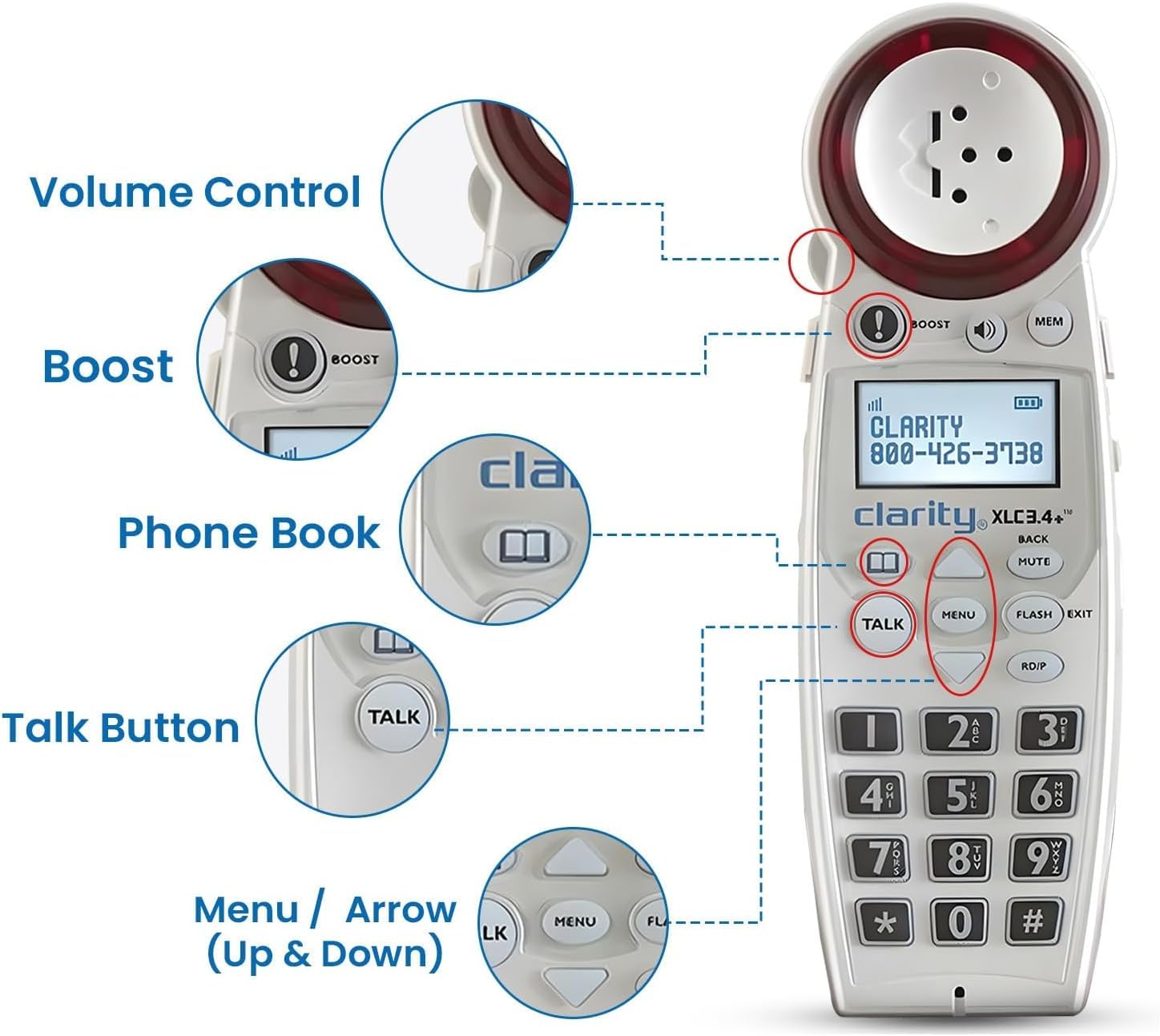Clarity XLC3.4 Plus DECT 6.0 Sistema de teléfono inalámbrico amplificado extra fuerte para personas con discapacidad auditiva