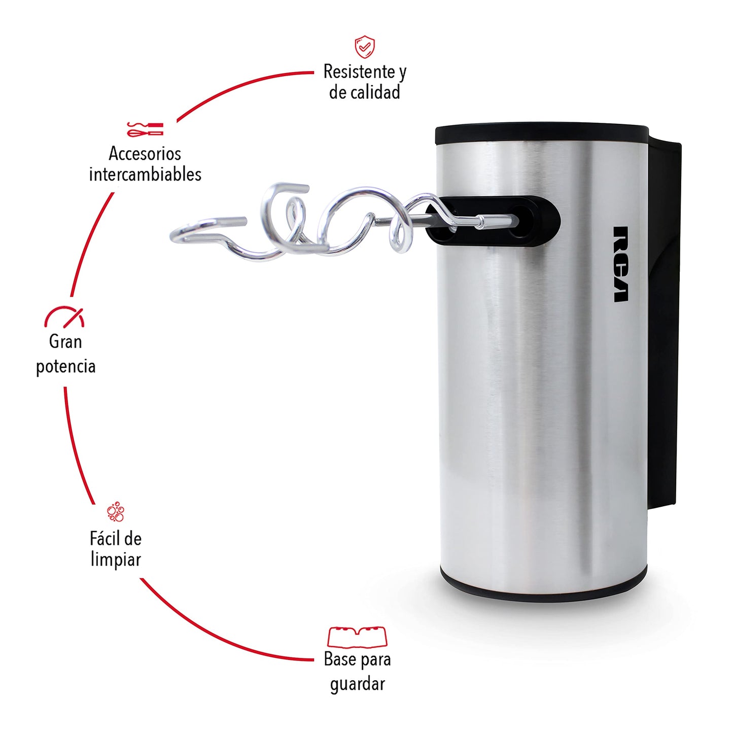 Batidora de Mano RCA, con 5 Velocidades, 2 Tipos de Aspas, Botón de Velocidad Máxima,Fácil Extracción y Limpieza,Accesorios Metálicos Incluuidos,Potente y Versátil para Repostería y Cocina, gris,RC-68