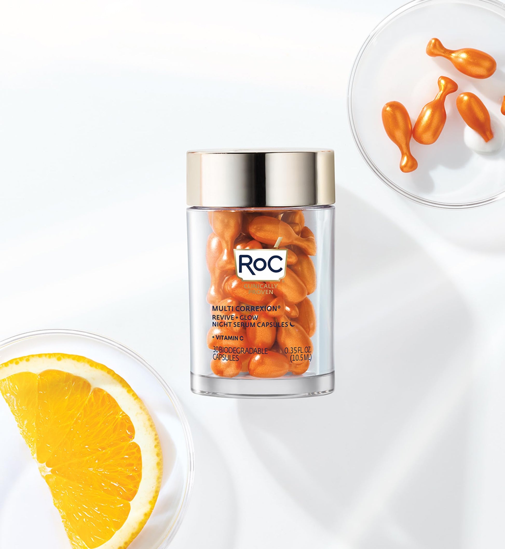 RoC Multi Correxion Revive + Glow Vitamin C Night Serum Capsules for Brightening, Dark Spots, and Texture