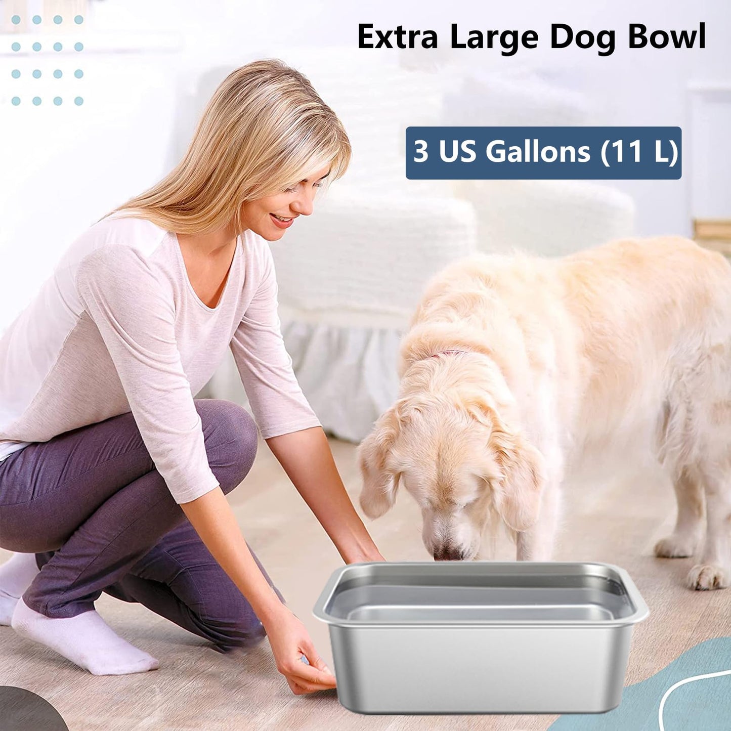 HZAKXIN - tazón de agua extragrande de 3 galones para perros grandes, tazón de agua para perros grandes, tazón de agua de acero inoxidable de alta capacidad y tazón de comida grande, raza de perros XL para interiores y exteriores (M (1.5 galones)