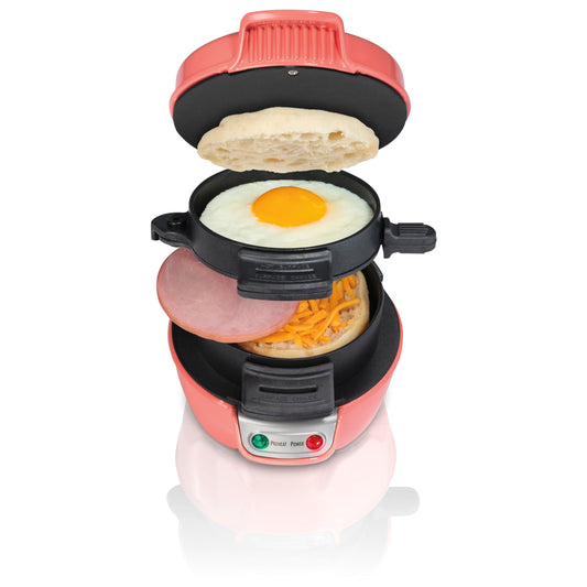 Hamilton Beach - Sandwichera de desayuno con anillo para cocinar huevos, ingredientes personalizados, perfecto para magdalenas inglesas, cruasanes, mini gofres, regalo perfecto de elefante blanco,