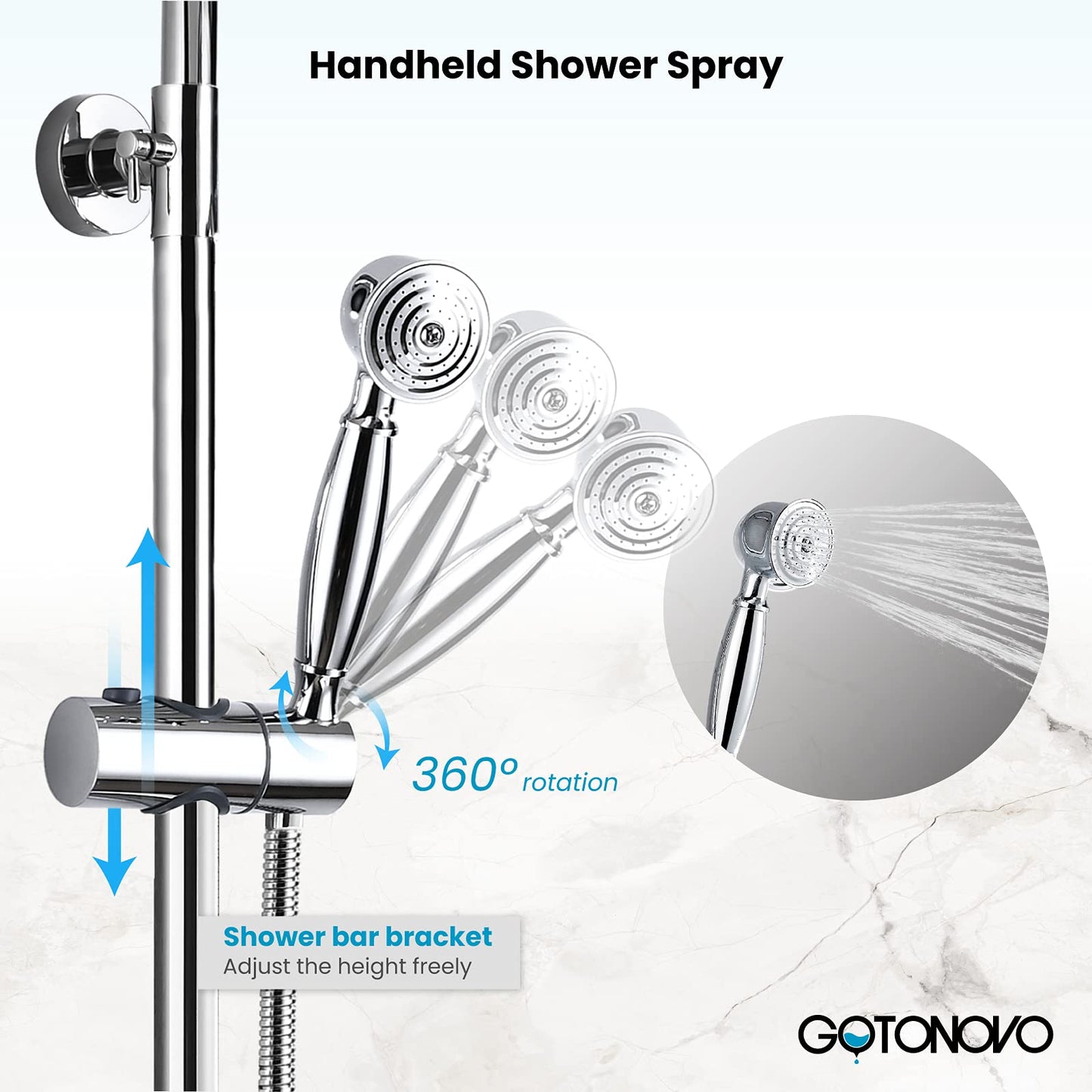 gotonovo - llave de ducha de baño, mezclador de lluvia redondo de 8 pulgadas, doble asa cruzada con boquilla para tina, montaje en pared, accesorios de ducha de baño, pulverizador de mano de metal de