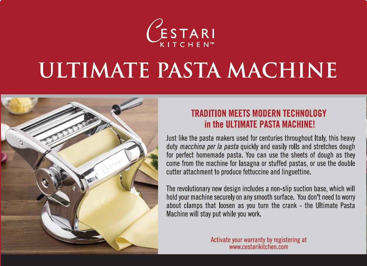 Máquina de pasta profesional para hacer pasta – Base de succión patentada única para uso antideslizante de máquina de rodillo de pasta de acero inoxidable – 150 mm – Fabricador de fideos y rodillo de masa por Cestari
