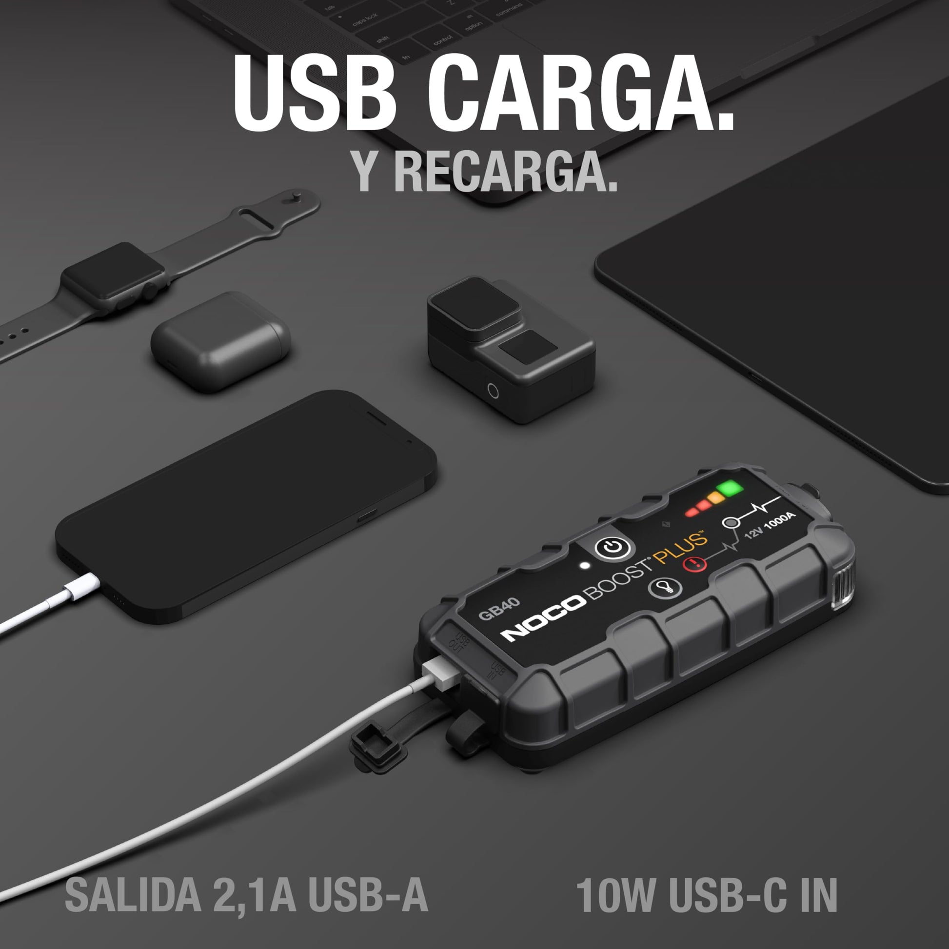 NOCO Boost GB40: Arrancador de batería de Auto 1000A – Booster de Litio portátil 12V, Power Bank y Cables para Pasar Corriente – para Motores de Gasolina hasta 6.0L y diésel hasta 3.0L