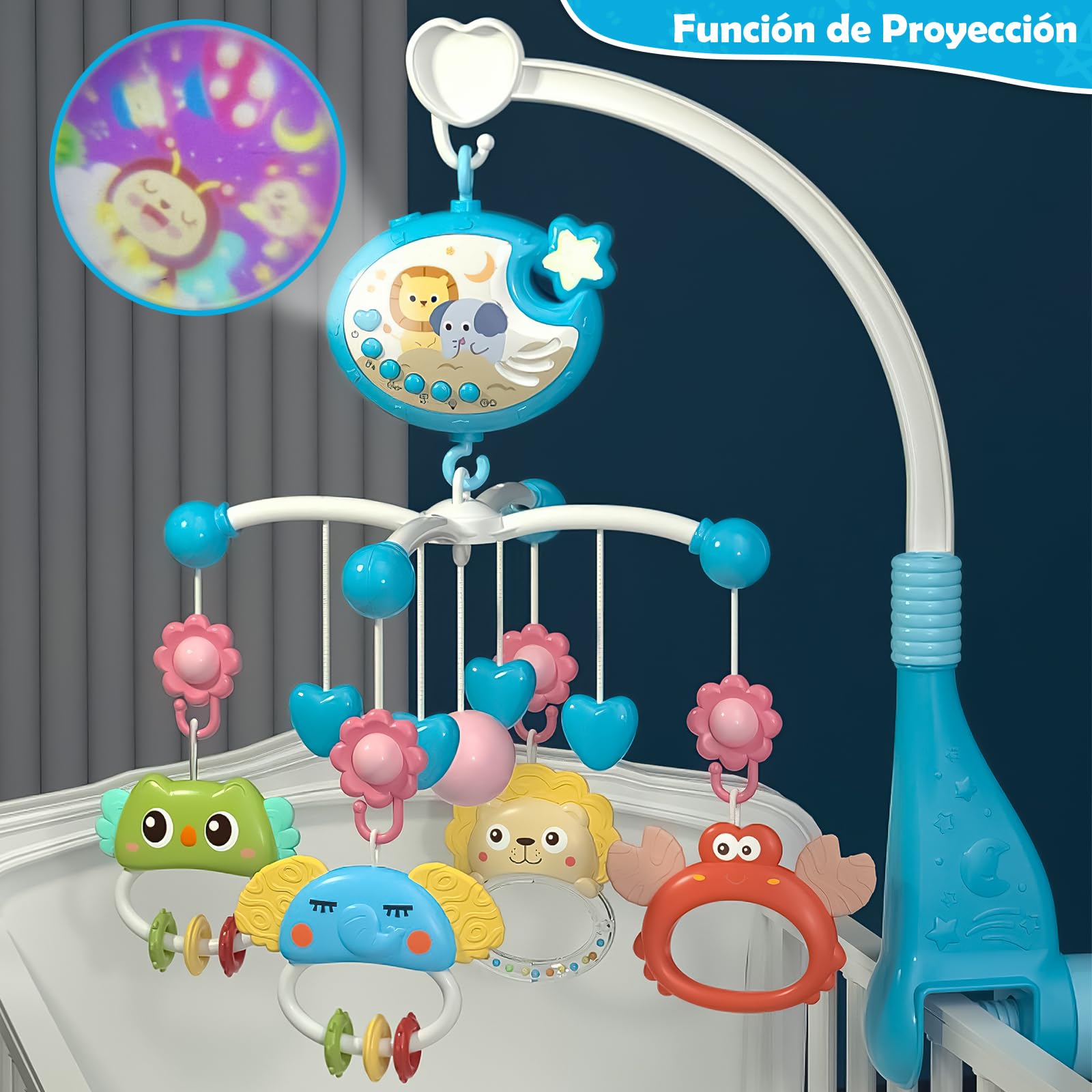 HNTCSR Movil para Cuna de Bebe - Proyector para Bebe, Cuna para Bebe, Cosas para Bebes Recien Nacidos, Baby Einstein Pecera（Azul）