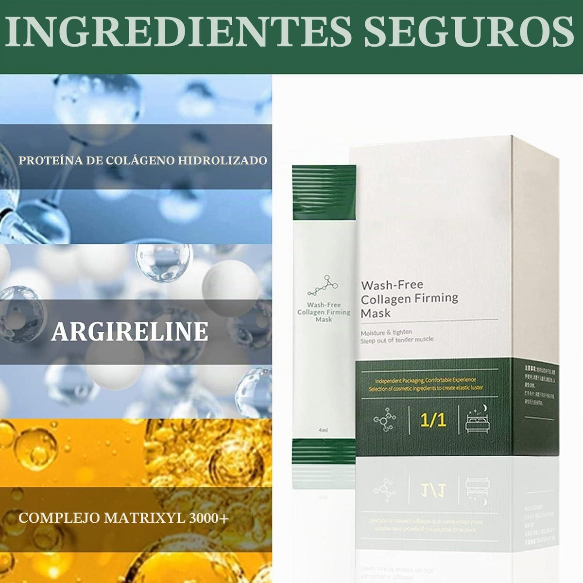 Bluemega Máscara Nocturna Colágeno Reafirmante Antienvejecimiento, Verde