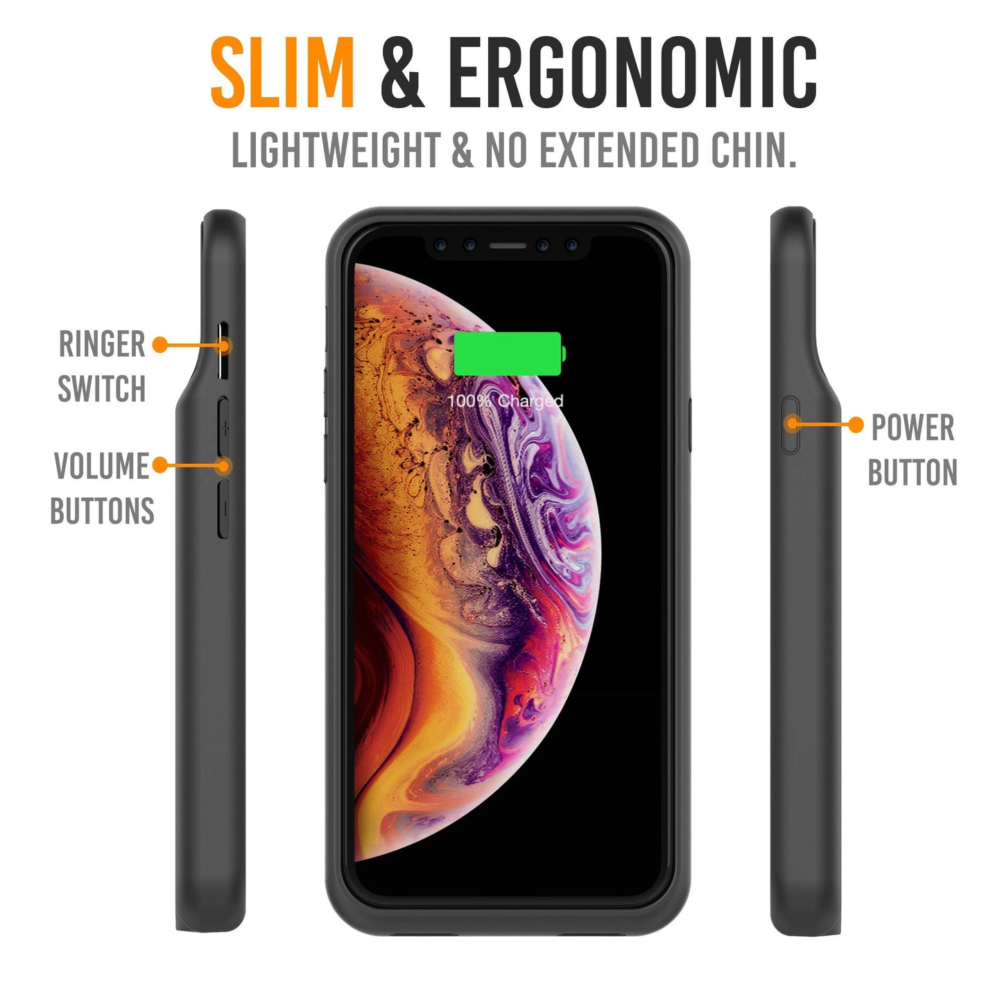 Carcasa con batería para iPhone X compatible con carga inalámbrica QI, Alpatronix BXX 5.8 pulgadas, 4200 mAh delgado estuche con batería recargable, protección cargador portátil para iPhone X [chip certificado por Apple; iOS 11+], Negro