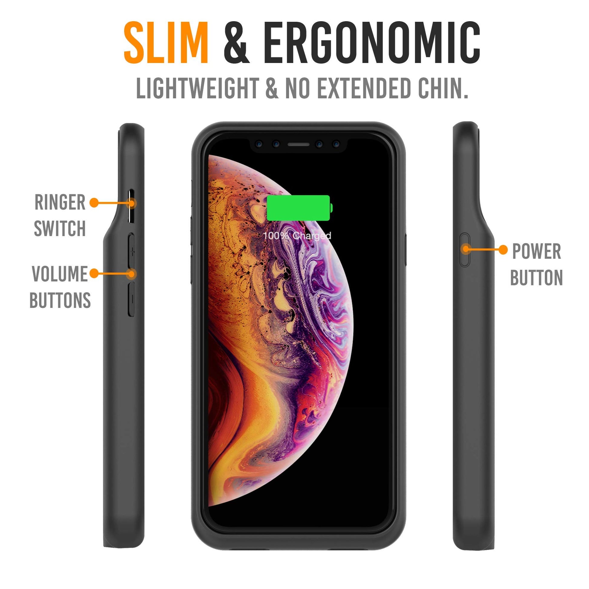 Carcasa con batería para iPhone X compatible con carga inalámbrica QI, Alpatronix BXX 5.8 pulgadas, 4200 mAh delgado estuche con batería recargable, protección cargador portátil para iPhone X [chip certificado por Apple; iOS 11+], Negro