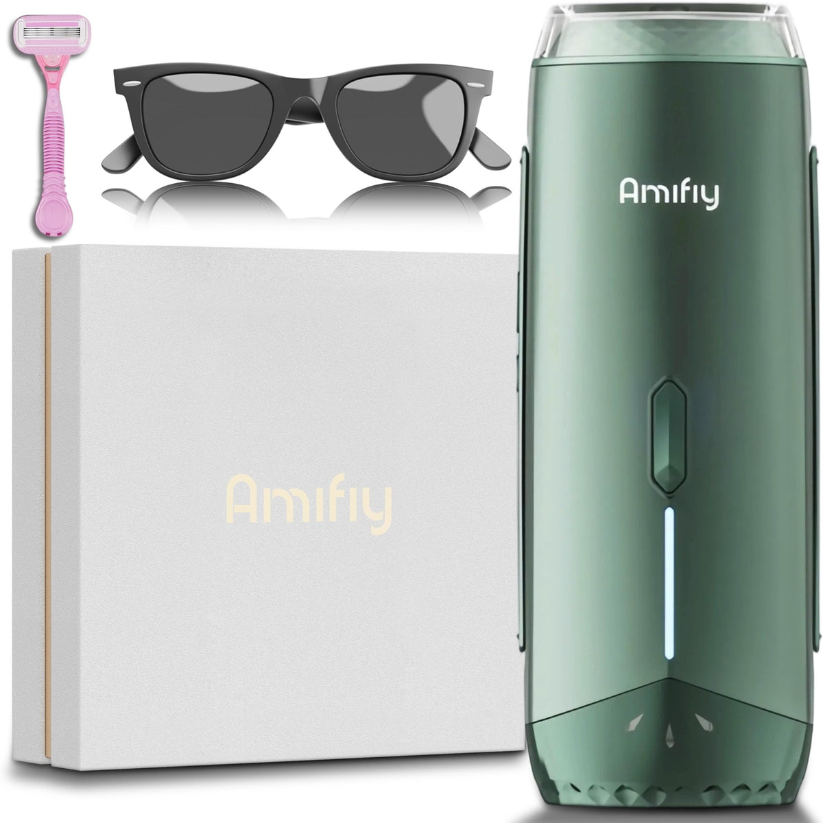 Amifiy Dispositivo de depilación IPL de enfriamiento por hielo para uso doméstico, máquina de depilación láser, depiladora indolora para mujeres y hombres, 3 niveles de energía y 2 modos, uso facial y