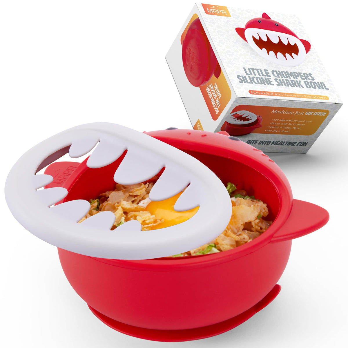 MRPR Chompers - Tazón de silicona para tiburones – Tazón de succión para bebés y niños pequeños – Sin BPA, apto para microondas y lavaplatos, hora de comer sin desorden – Tazón divertido y duradero