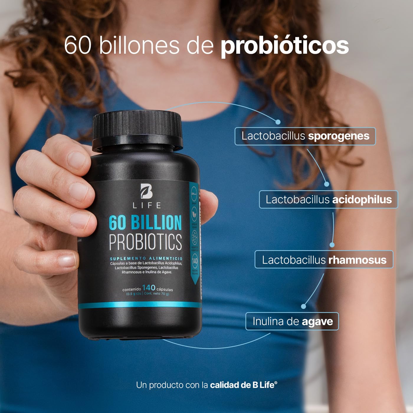 B Life Probióticos 60 Billones UFC | 140 Cápsulas | 3 Cepas De Probióticos | Liberación Retardada | Tecnología Patentada DRcaps | Adicionados Con Inulina De Agave | 60 Billion Probiotics.