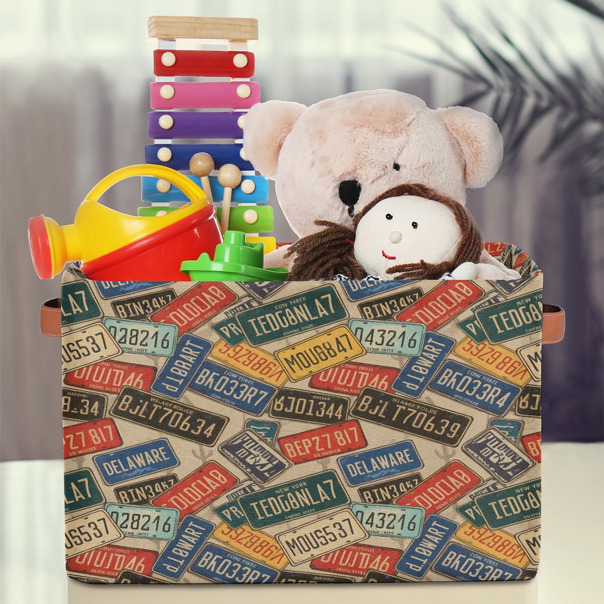 AUUXVA Seulife - Cesta de almacenamiento plegable para matrícula de coche, tamaño grande, plegable, organizador de almacenamiento de juguetes, cajas de almacenamiento con asas, para cuarto de baño, guardería, armario, 1 paquete