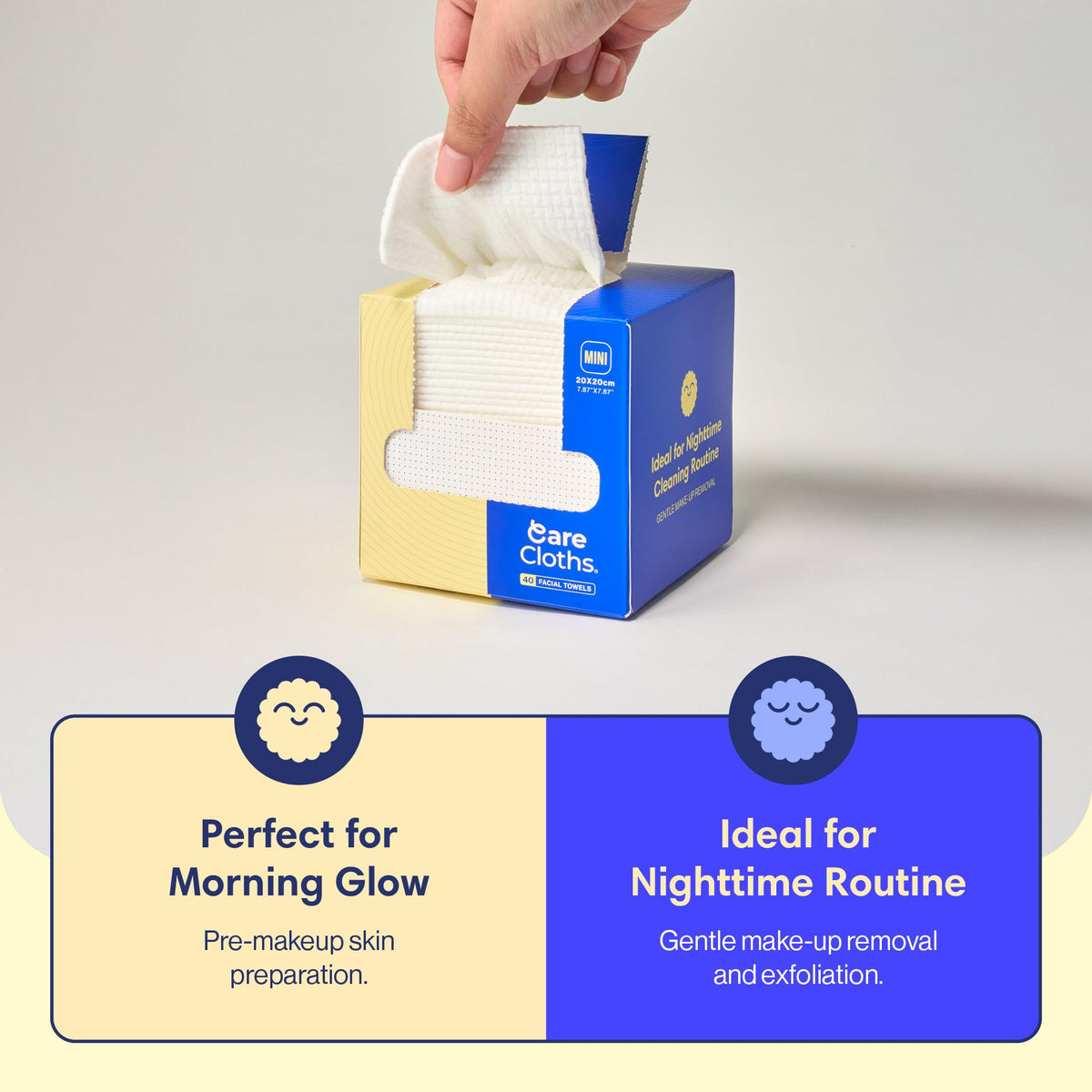 EZPULL Toalla Facial Desechable Ultra Deluxe, Sin Fragancia Ni Pelusa, 100% Biodegradable, Tacto Suave, 40 Unidades, Tamaño Mini (7,87" X 7,87"). Paños De Cuidado.