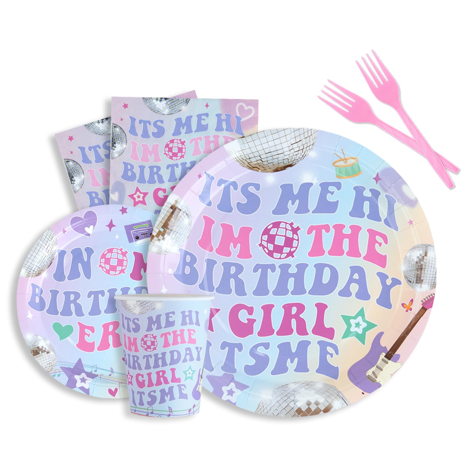 Its Me Hi Im The Birthday Girl Its Me Vajilla incluye platos, tenedores, servilletas, tazas, decoraciones de vajilla In My Birthday Era