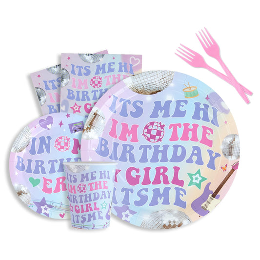 Its Me Hi Im The Birthday Girl Its Me Vajilla incluye platos, tenedores, servilletas, tazas, decoraciones de vajilla In My Birthday Era