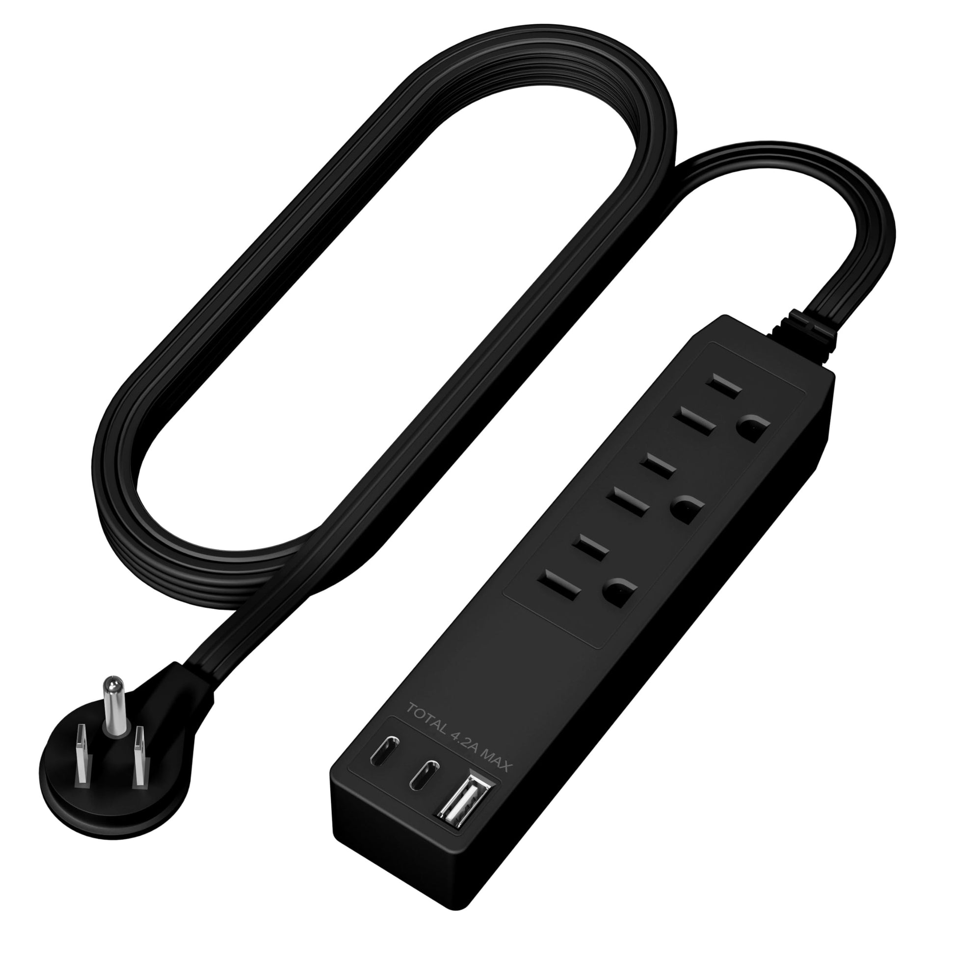 LIDER Extensor de Enchufe con 3 receptáculos, USB tipo A y 2 puertos USB tipo C, enchufe plano ultrafino con extensor de cable, regleta de 3 tomas, diseño en ángulo delgado, certificado UL, cable de