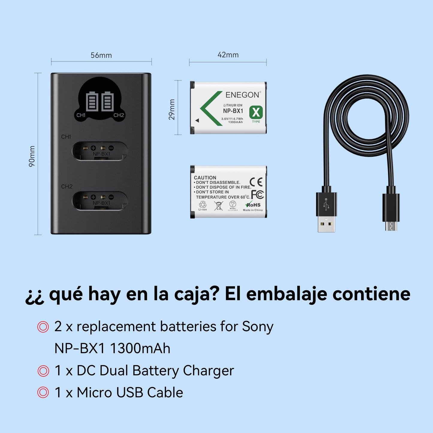 Batería de Repuesto y Cargador Rápido ENEGON para Sony ZV-1 Cyber-Shot Negra